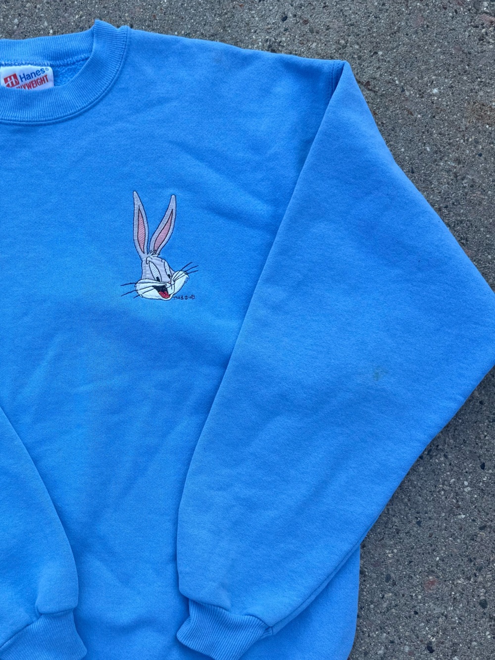Vintage Hanes Blue Crewneck with Embroidered Bugs Bunny size adult large